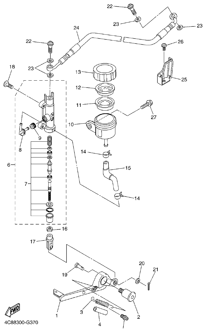 Yamaha R1 2008 REAR MASTER CYLINDER parts diagram